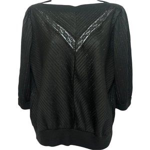 Vintage Kalico queen Black Sparkle Stripe Top Lace Cropped sleeve EU 40